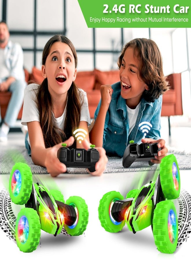 Qumcou Remote Control Car for Boys 4-7,RC Cars Toys for Ages 5-7, 2.4Ghz Fast Double-Sided 360°Rotating Toy Cars with Headlights and Wheel Lights, Christmas Birthday Gifts for Boys Age 6-12, Green - Image 2